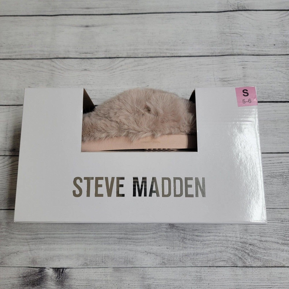 Steve Madden Faux Fur Fluffy Criss Cross Slip On Slippers Blush Size S (5-6) - Picture 4 of 7